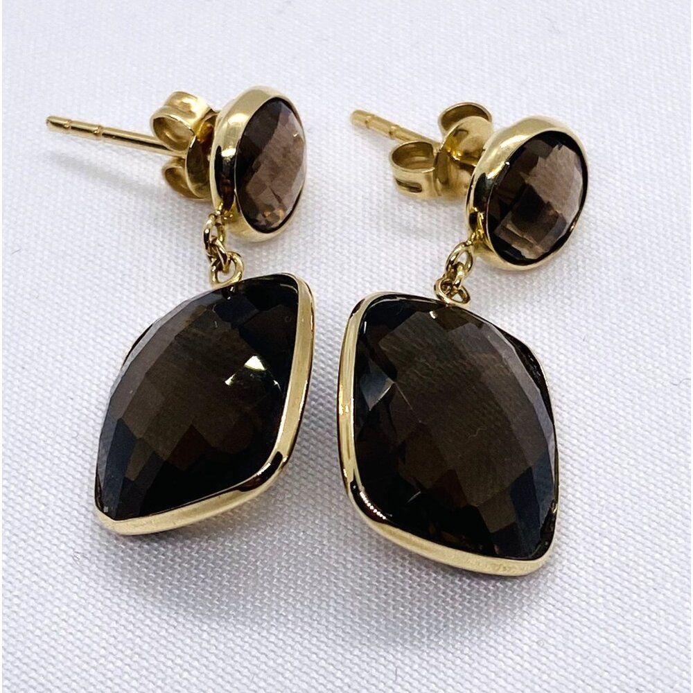 Sold!!!! Effy Drop Two Smokey Stones Dangle Earrigs 14k 585